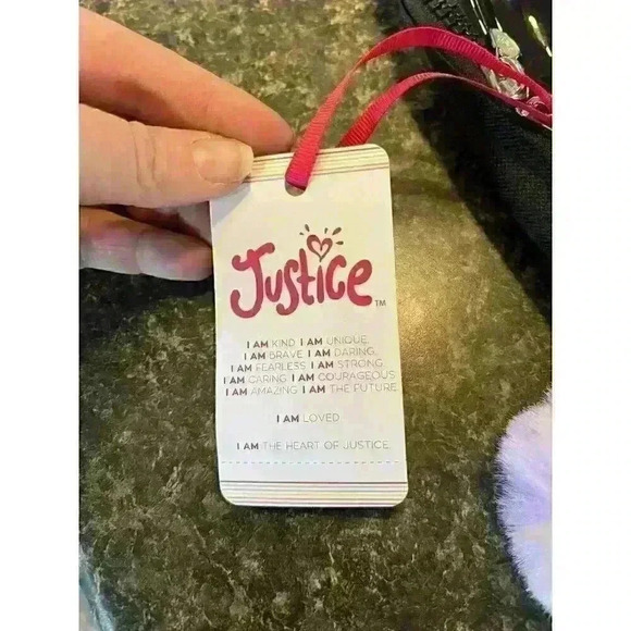 NWT Justice Ying & Yang Girls Backpack Holographic Silver with Pom Pom Keychain - Picture 6 of 10